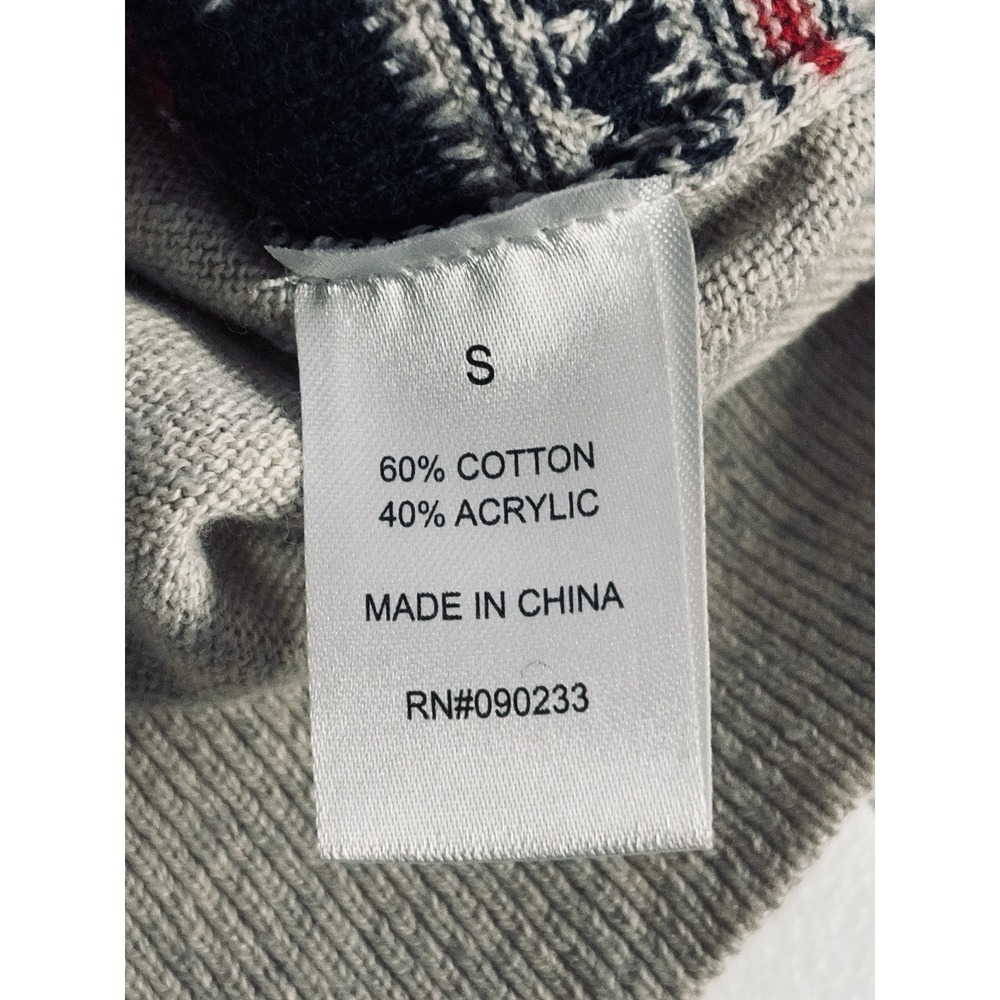 On The Byas Mens Small Gray Navy Red Fair Isle Holiday Graphic Wolf Knit Sweater - Picture 11 of 14